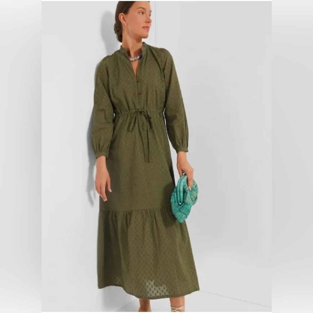 Emerson Fry Green Tiered Sundress with Bishop Sleeves